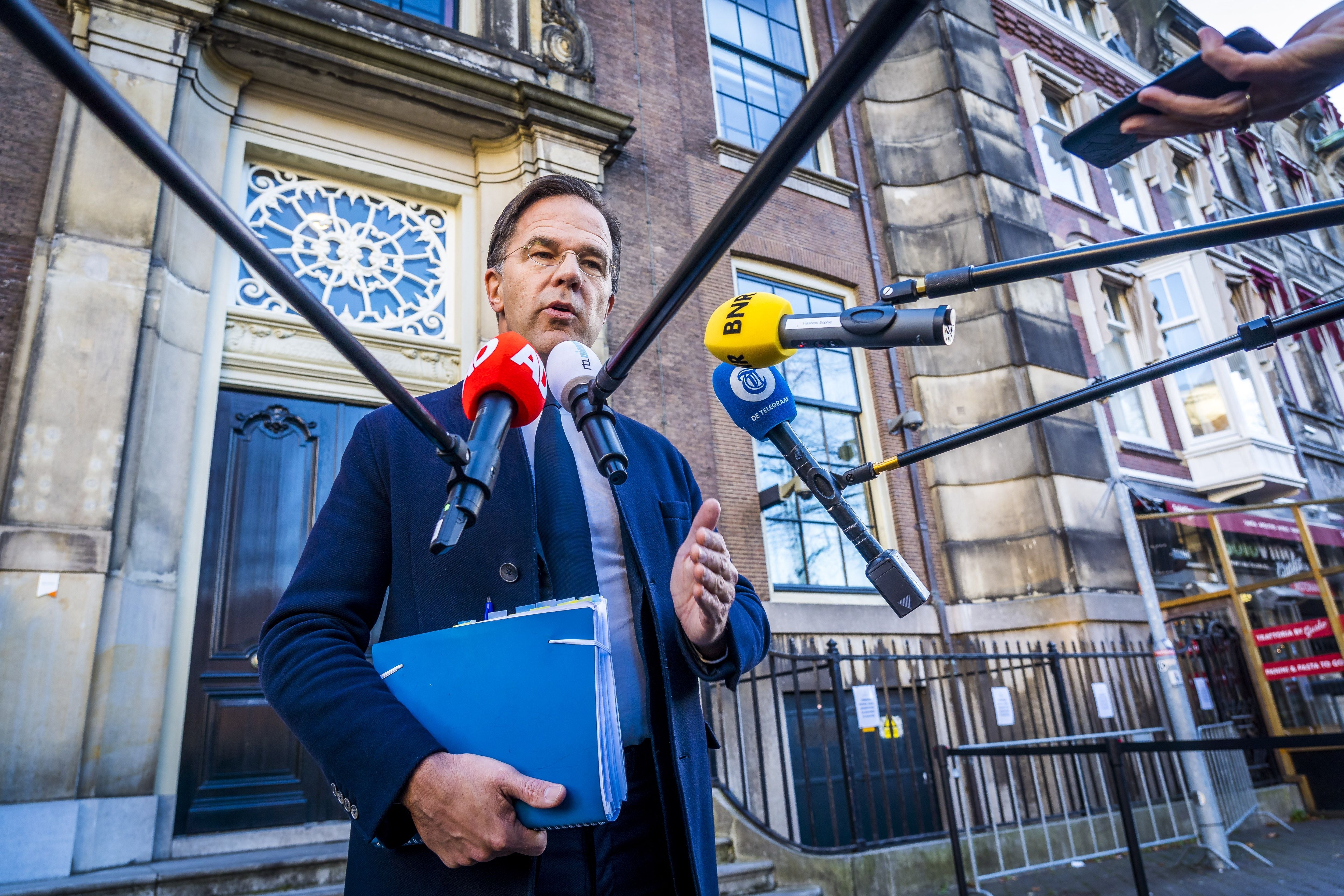 Dutch prime minister Mark Rutte speaking with the media on 22 November