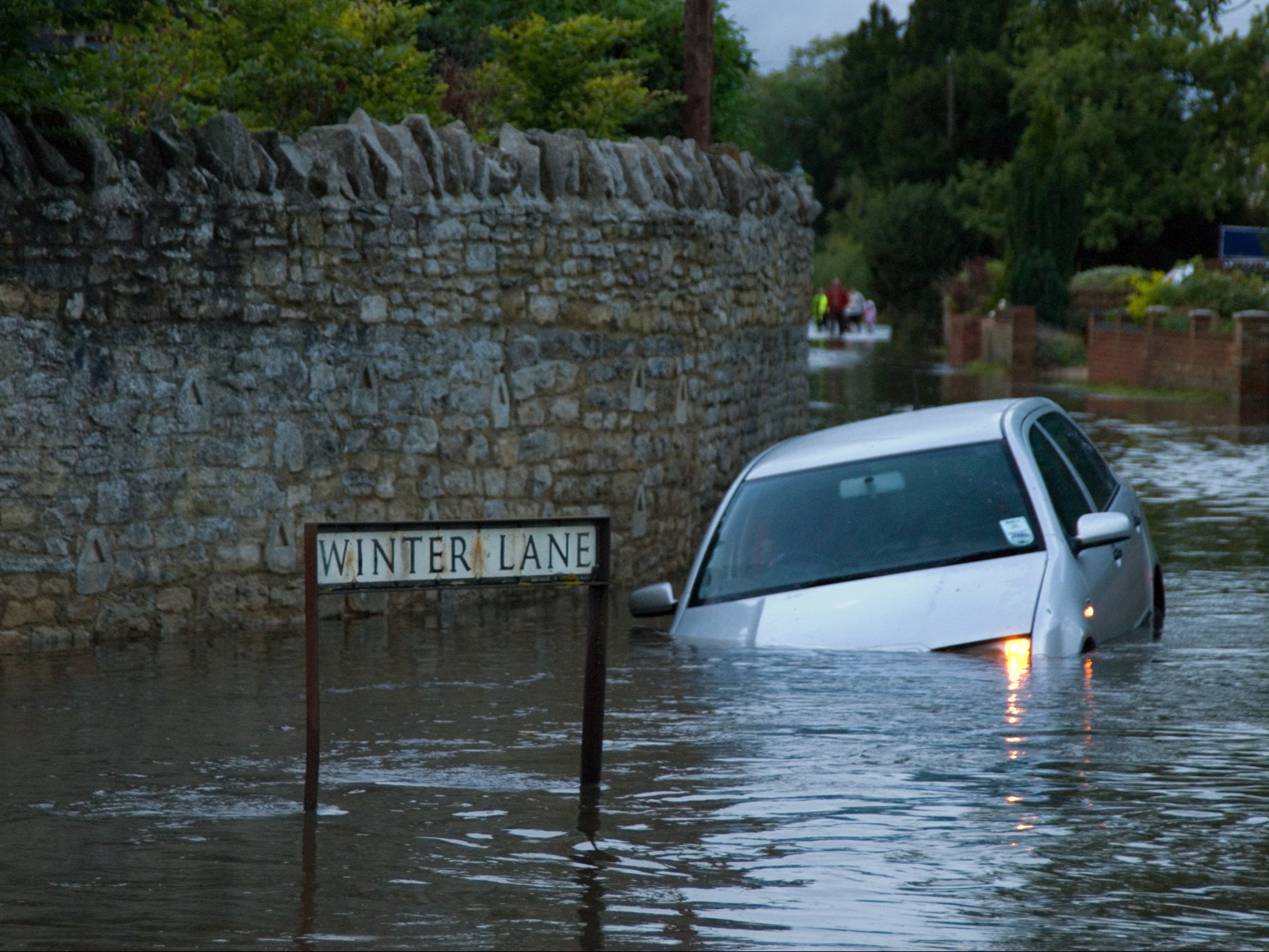 Flooding in Oxfordshire. Just 30cm of flowing water is enough to float a car, the Environment Agency has warned