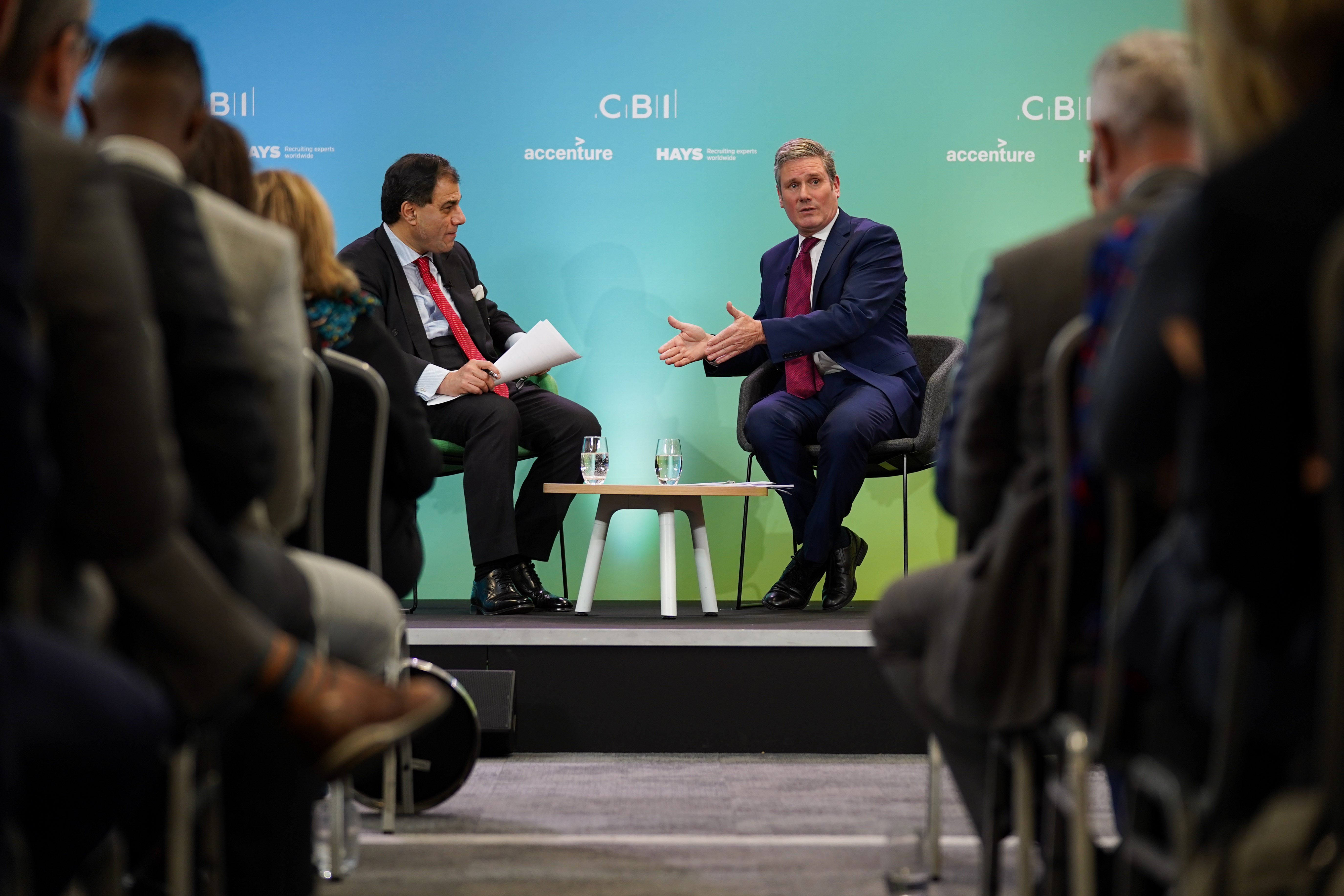 Labour leader Sir Keir Starmer takes part in a question and answer session with CBI president Lord Bilimoria (Jacob King/PA)
