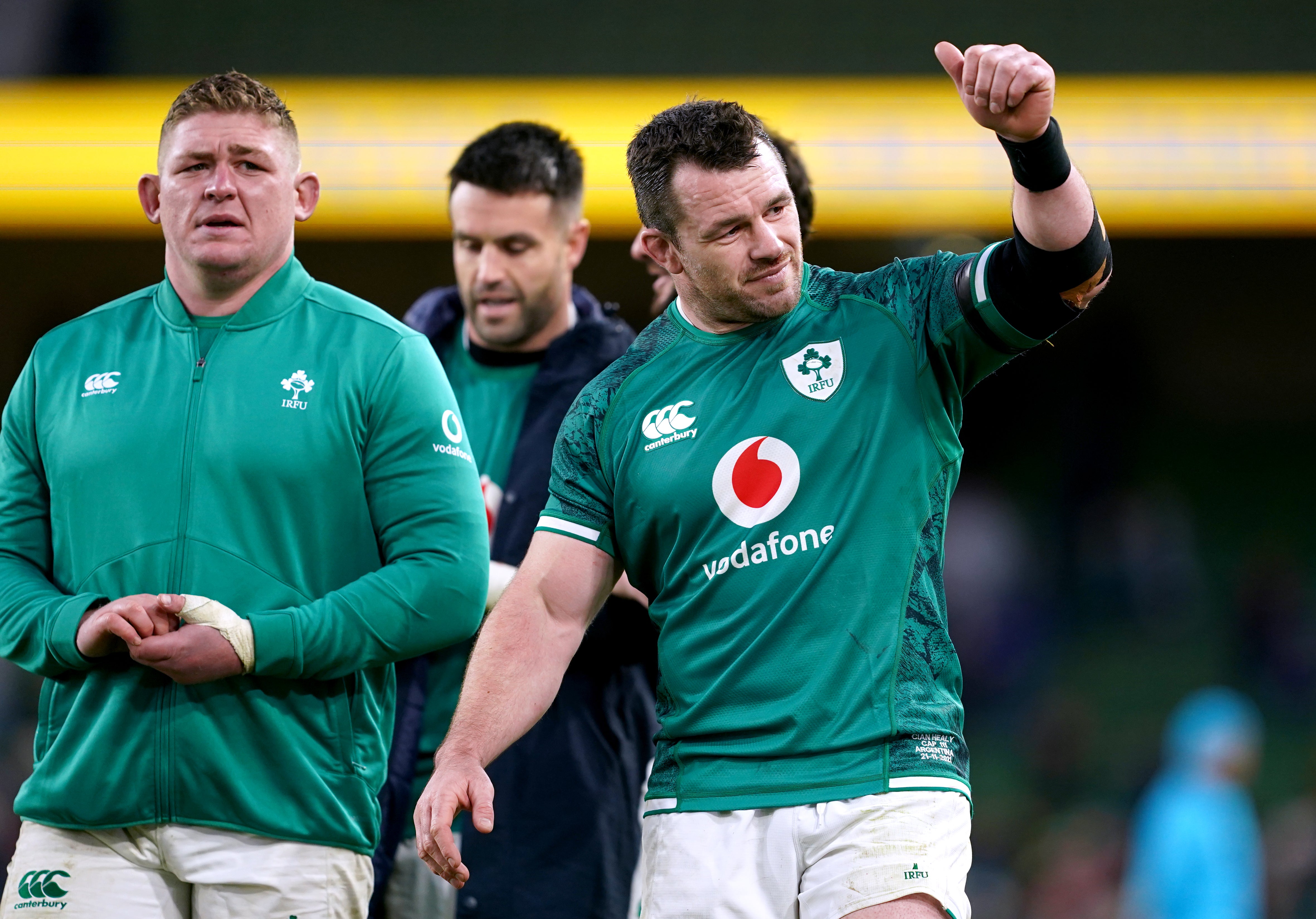 Ireland forward Cian Healy, right, scored twice in three substitute appearances this autumn (Brian Lawless/PA)