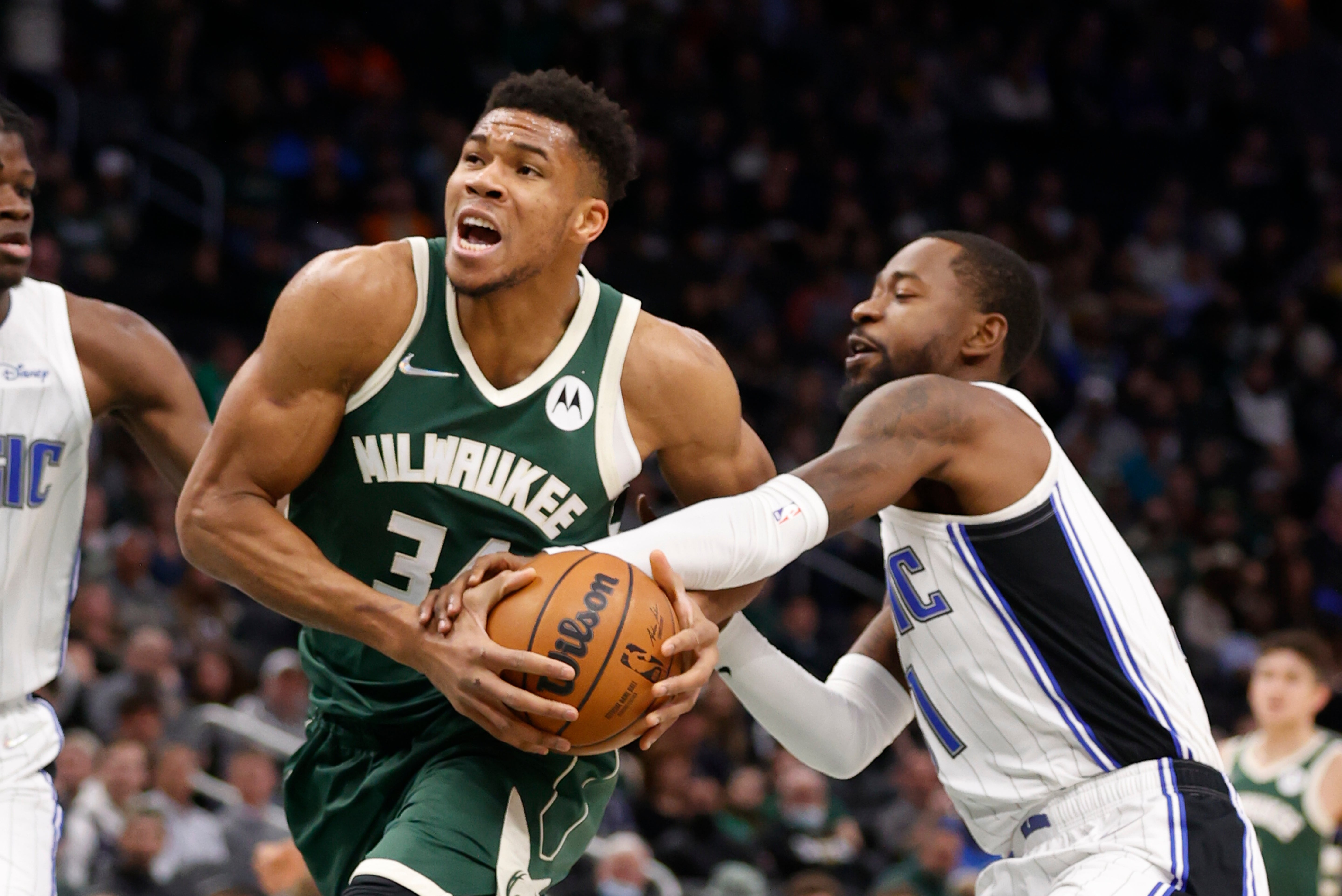 Milwaukee Bucks forward Giannis Antetokounmpo helped his side to victory over the Orlando Magic (Jeffrey Phelps/AP)