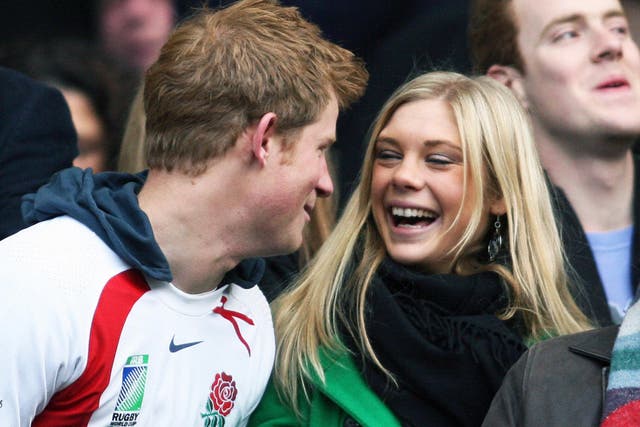 <p>Prince Harry and Chelsy Davy at a South Africa vs. England rugby game at Twickenham on November 22, 2008</p>