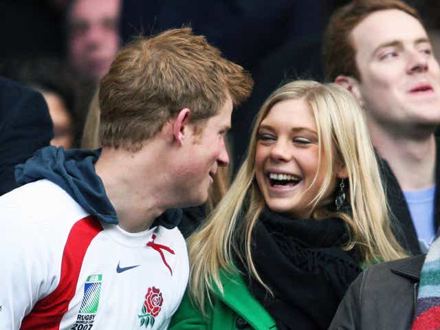 <p>Prince Harry and Chelsy Davy at a South Africa vs. England rugby game at Twickenham on November 22, 2008</p>