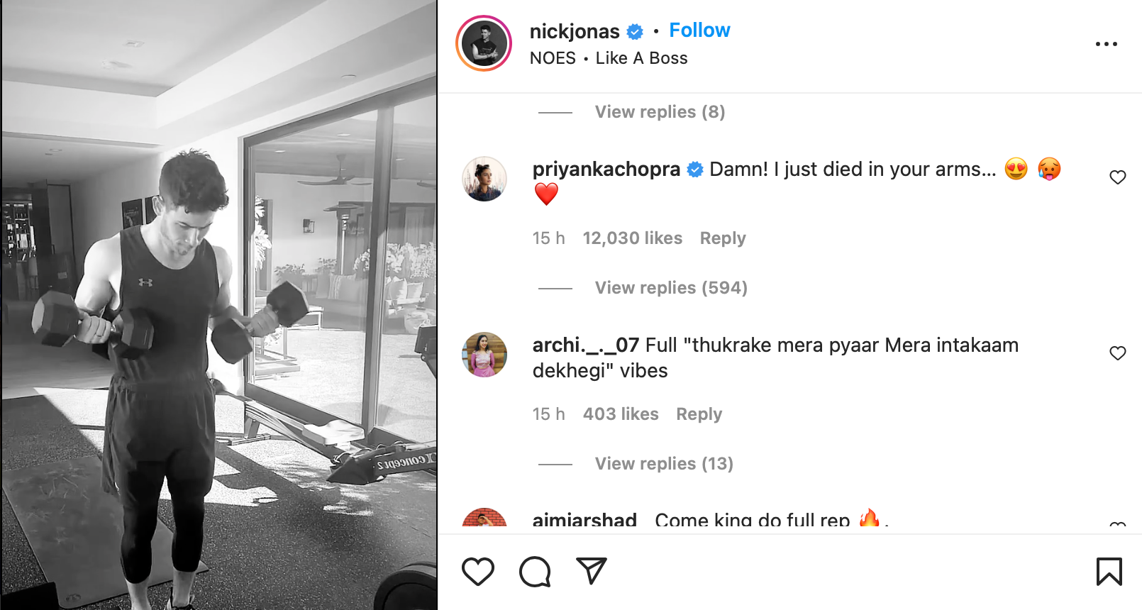 Priyanka Chopra seemed to bat away rumours she has split from Nick Jonas on Instagram