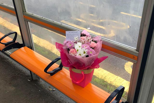 <p>An Amanda’s Flowers bouquet left on a bus stop</p>