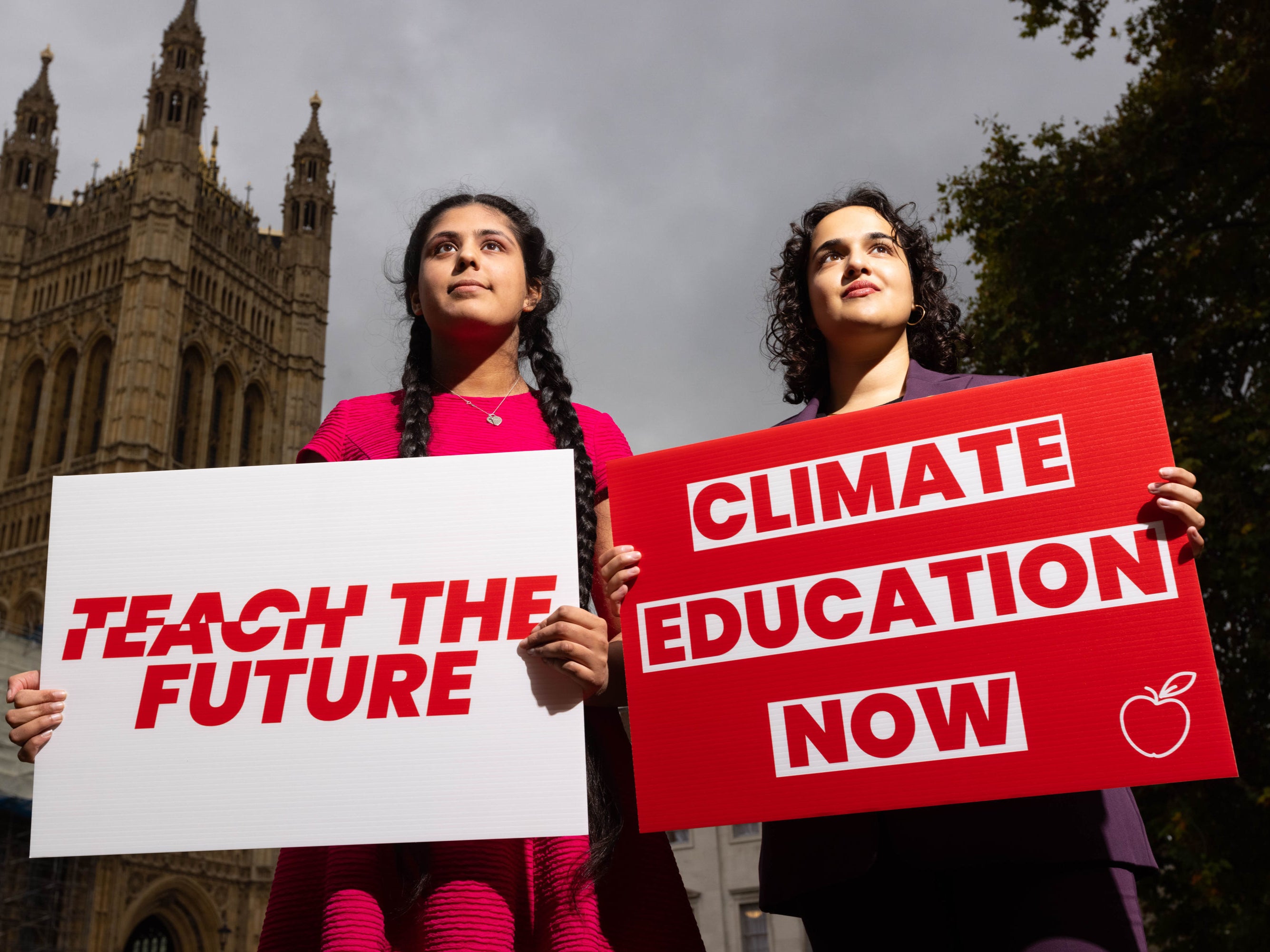 Scarlett Westbrook from Teach the Future and MP Nadia Whittome are calling for more climate education in schools
