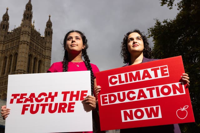 <p>Scarlett Westbrook from Teach the Future and MP Nadia Whittome are calling for more climate education in schools</p>