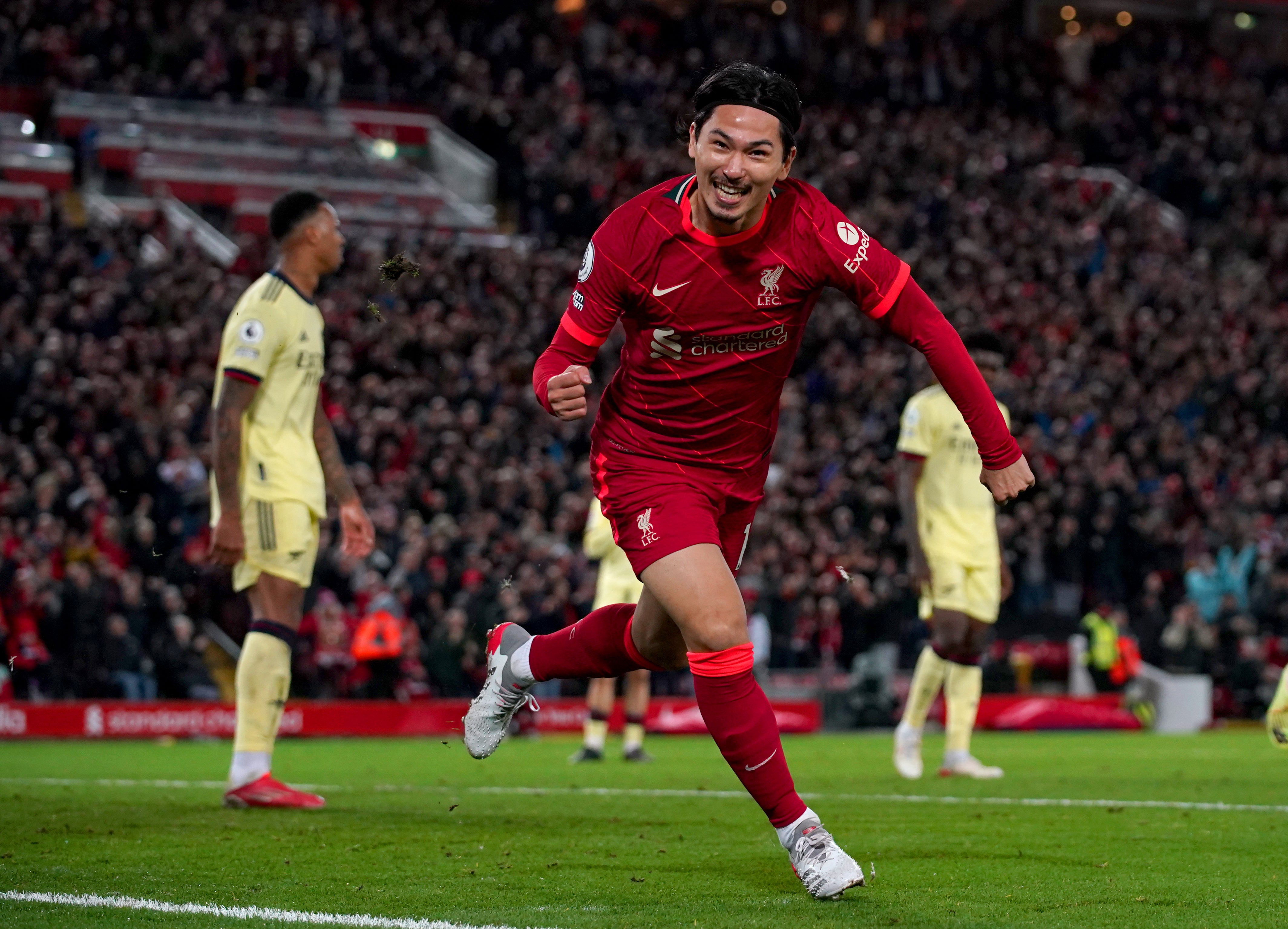 Takumi Minamino scored his first Anfield goal against Arsenal on Saturday (Peter Byrne/PA)