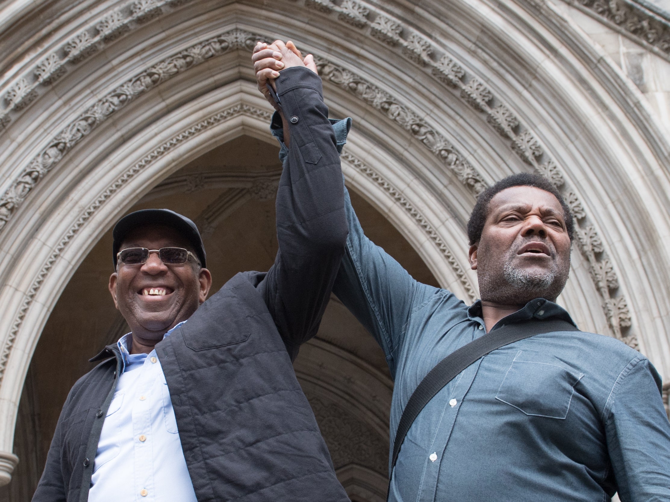 Two of the six, Paul Green (left) and Cleveland Davidson, after their convictions were quashed in July