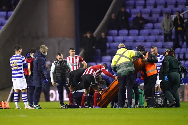 <p>Sheffield United’s John Fleck was taken from the pitch on a stretcher</p>
