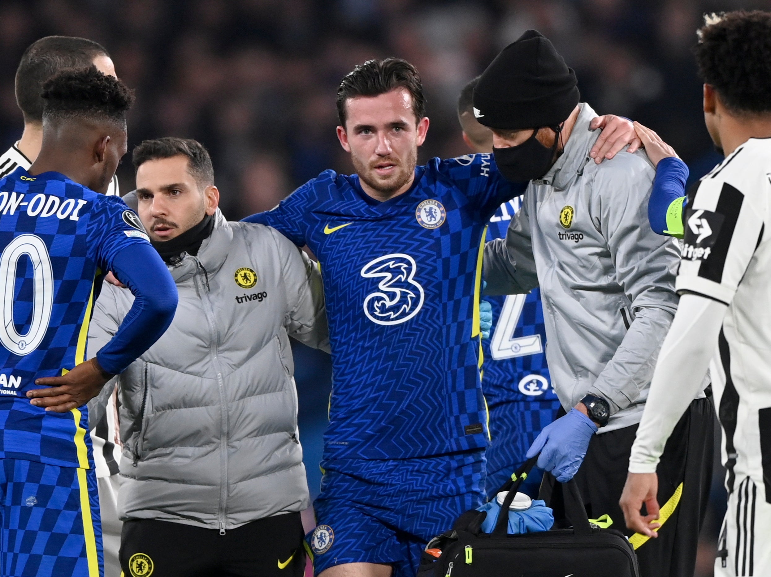 Ben Chilwell was helped off the pitch in the second half