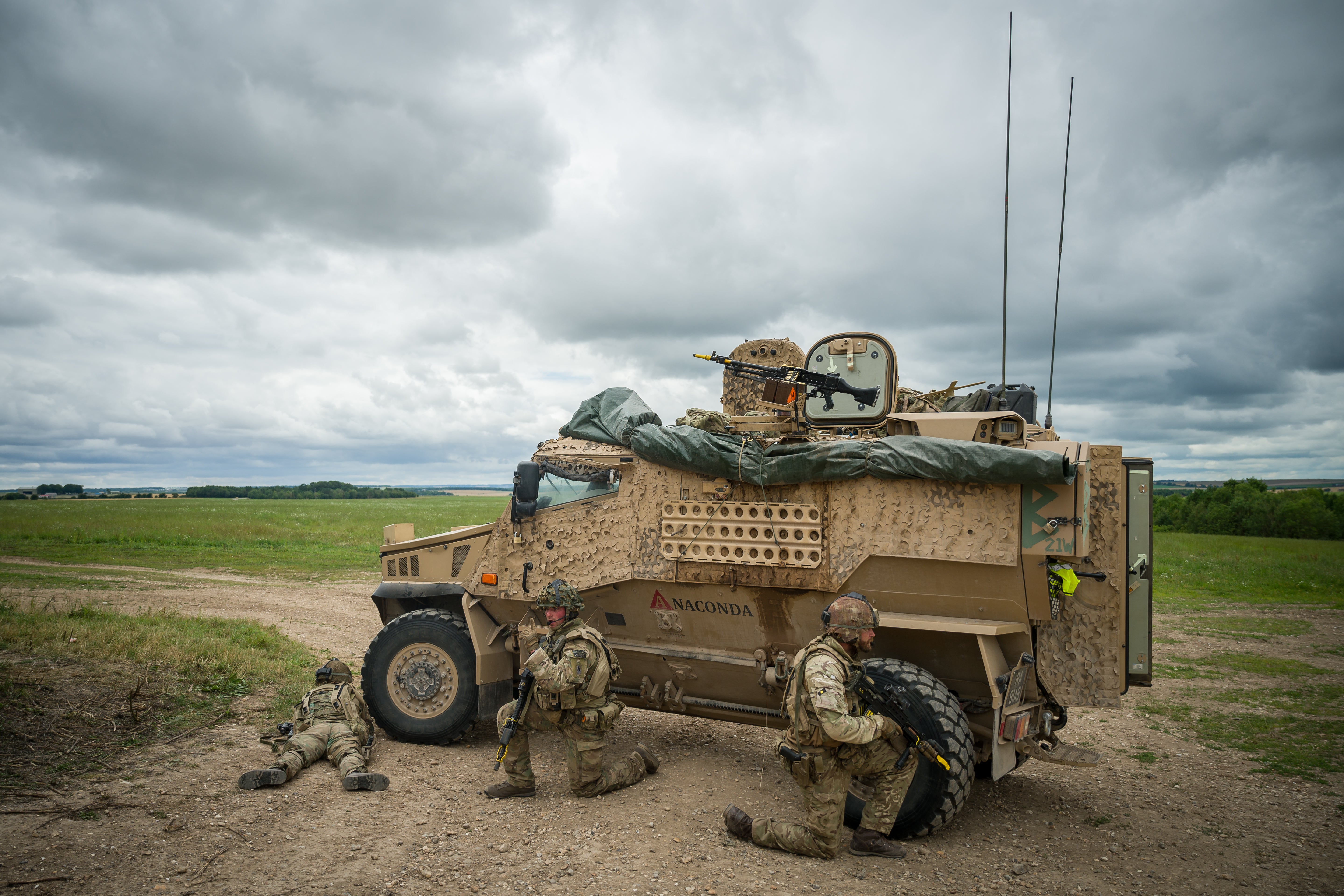 Soldiers from the Royal Anglian Regiment take part in a training exercise on the Salisbury Plains