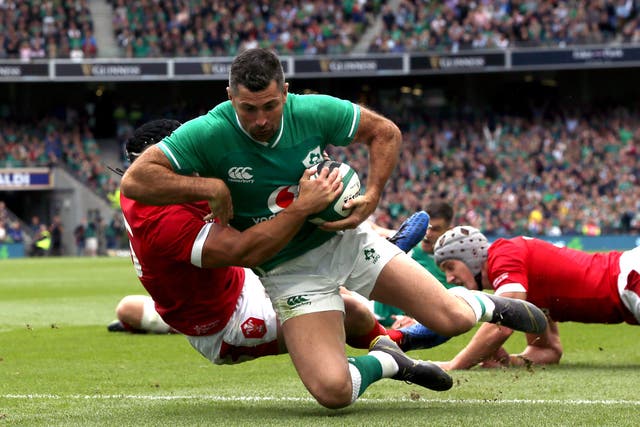 Rob Kearney scores a try for Ireland against Wales (Brian Lawless/PA)