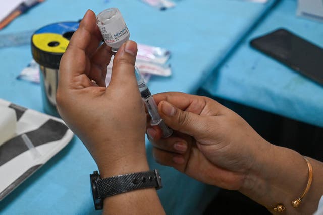 <p>A health worker prepares a dose of Covaxin at a vaccination centre in New Delhi on 14 September</p>
