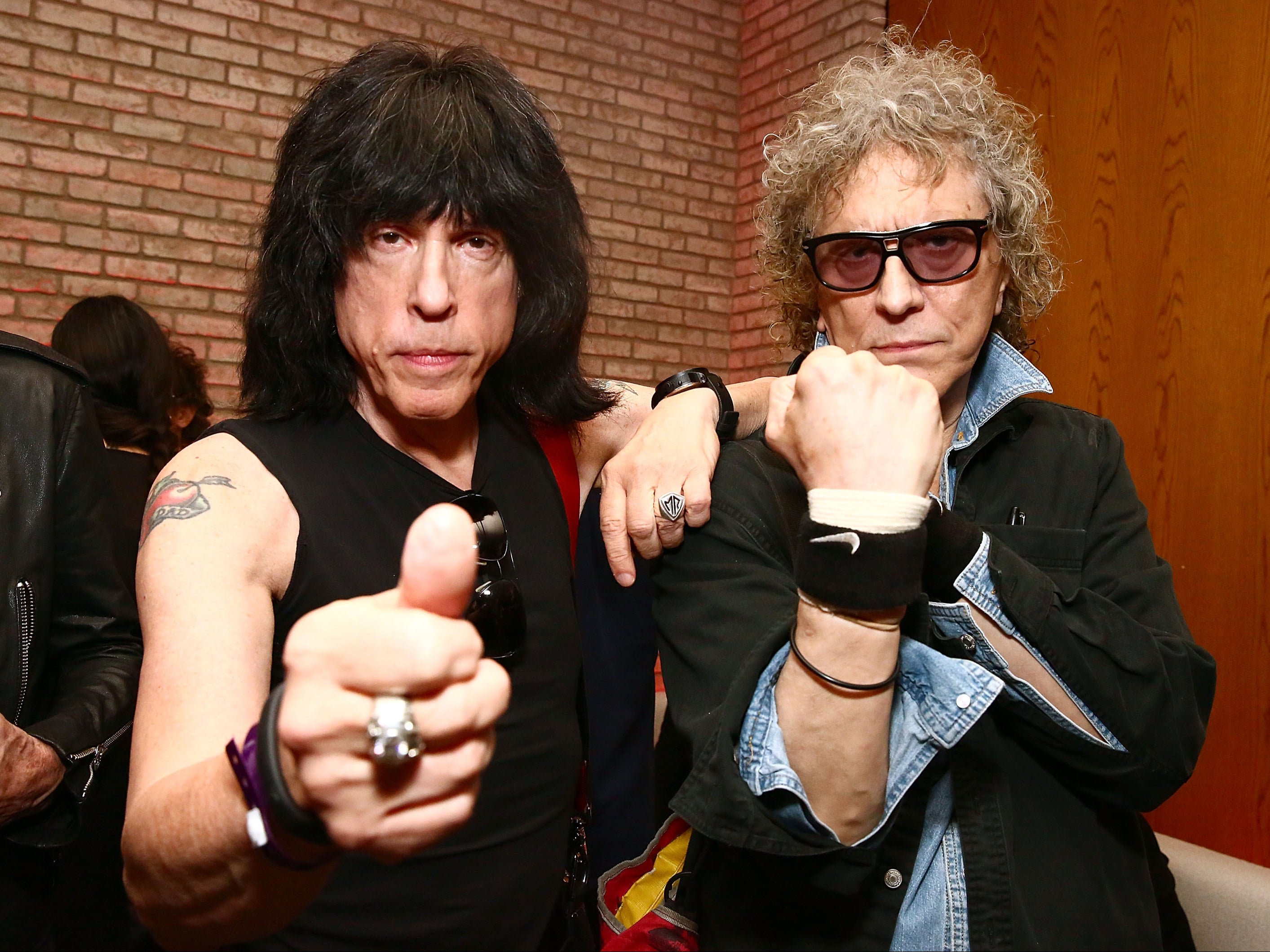 Ramones drummer Marky Ramone and Mick Rock, right, at a screening of the documentary ‘Shot! The Psycho-Spiritual Mantra of Rock’ in 2016