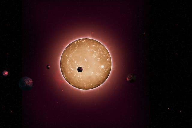 <p>Rendering of the Kepler-444 planetary system</p>