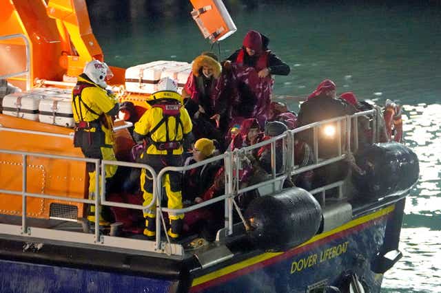 <p>A group of people thought to be migrants are brought in to Dover, Kent, by the RNLI, following a small boat incident in the Channel after 27 people died yesterday in the worst-recorded migrant tragedy in the Channel. Picture date: Thursday November 25, 2021. </p>