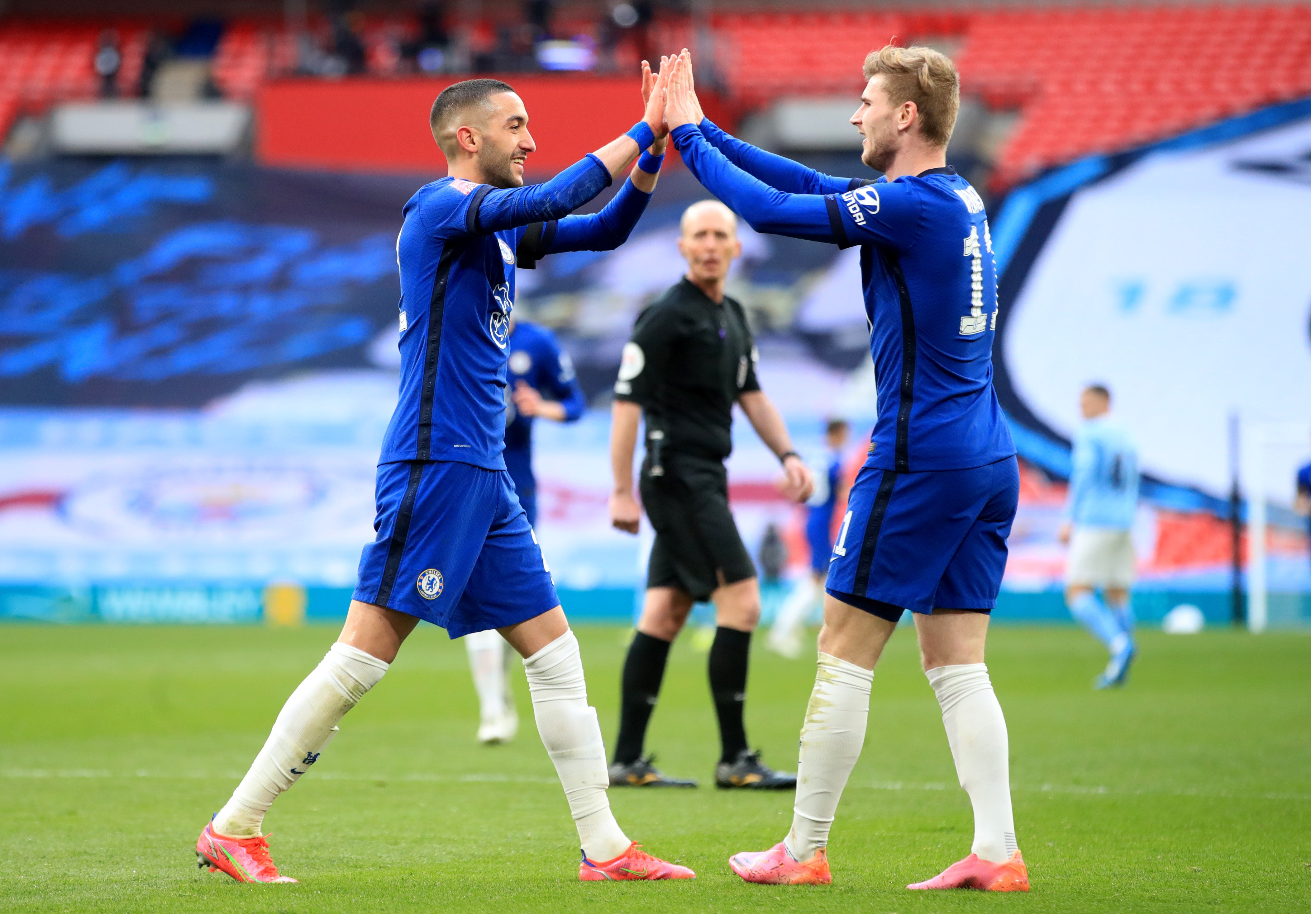 Chelsea’s Hakim Ziyech and Timo Werner celebrate (Adam Davy/PA)