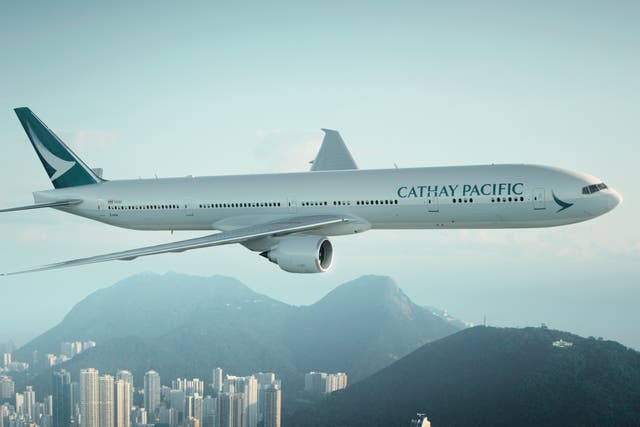 <p>Landing soon? Cathay Pacific Boeing 777 above Hong Kong</p>