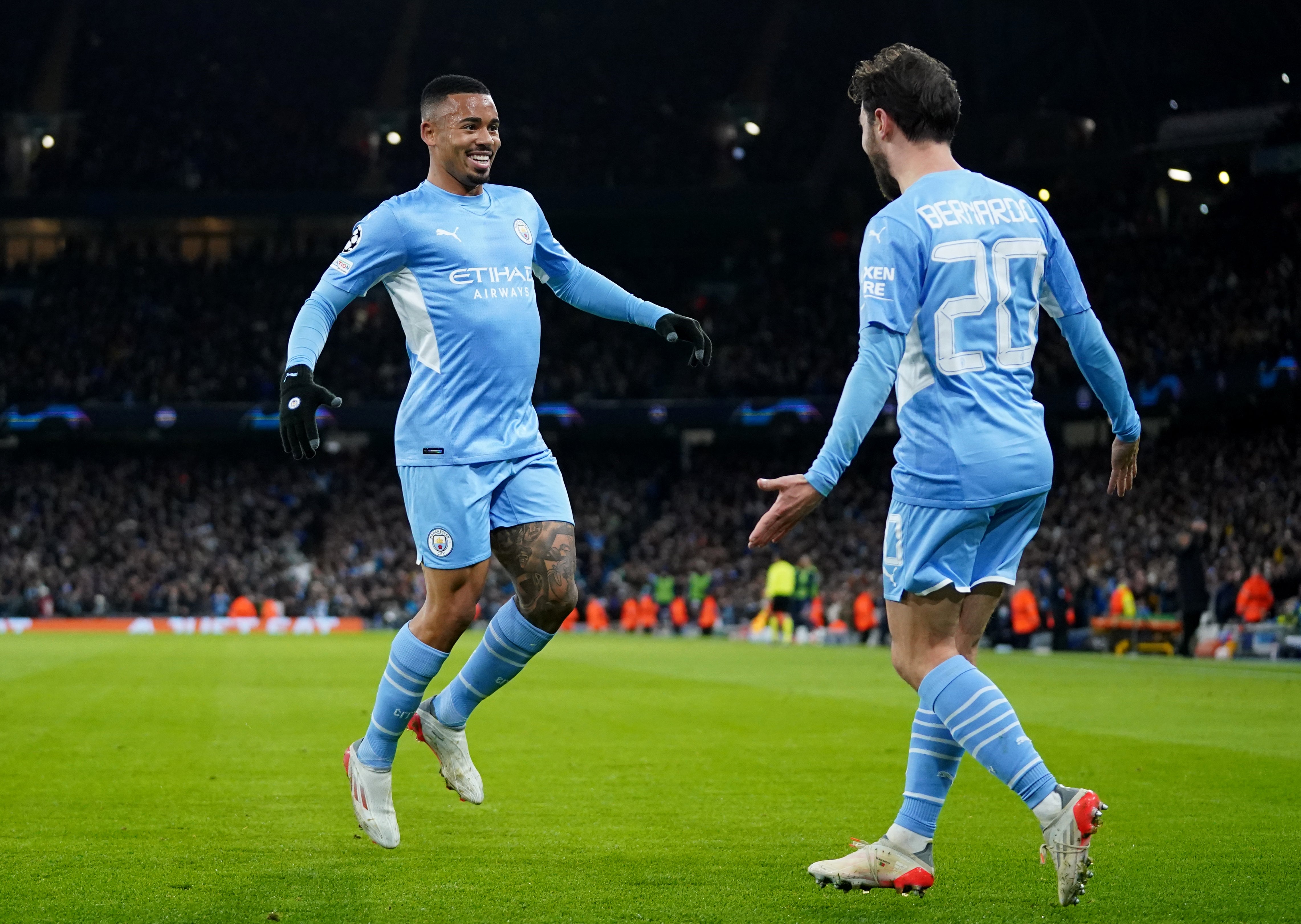 Gabriel Jesus, left, hailed Bernardo Silva, right, after they combined for the winner against Paris St Germain (Tim Goode/PA)