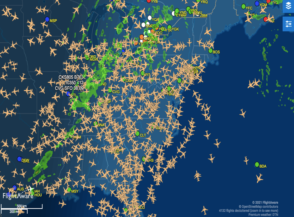<p>Flights over the US east coast on Thanksgiving</p>