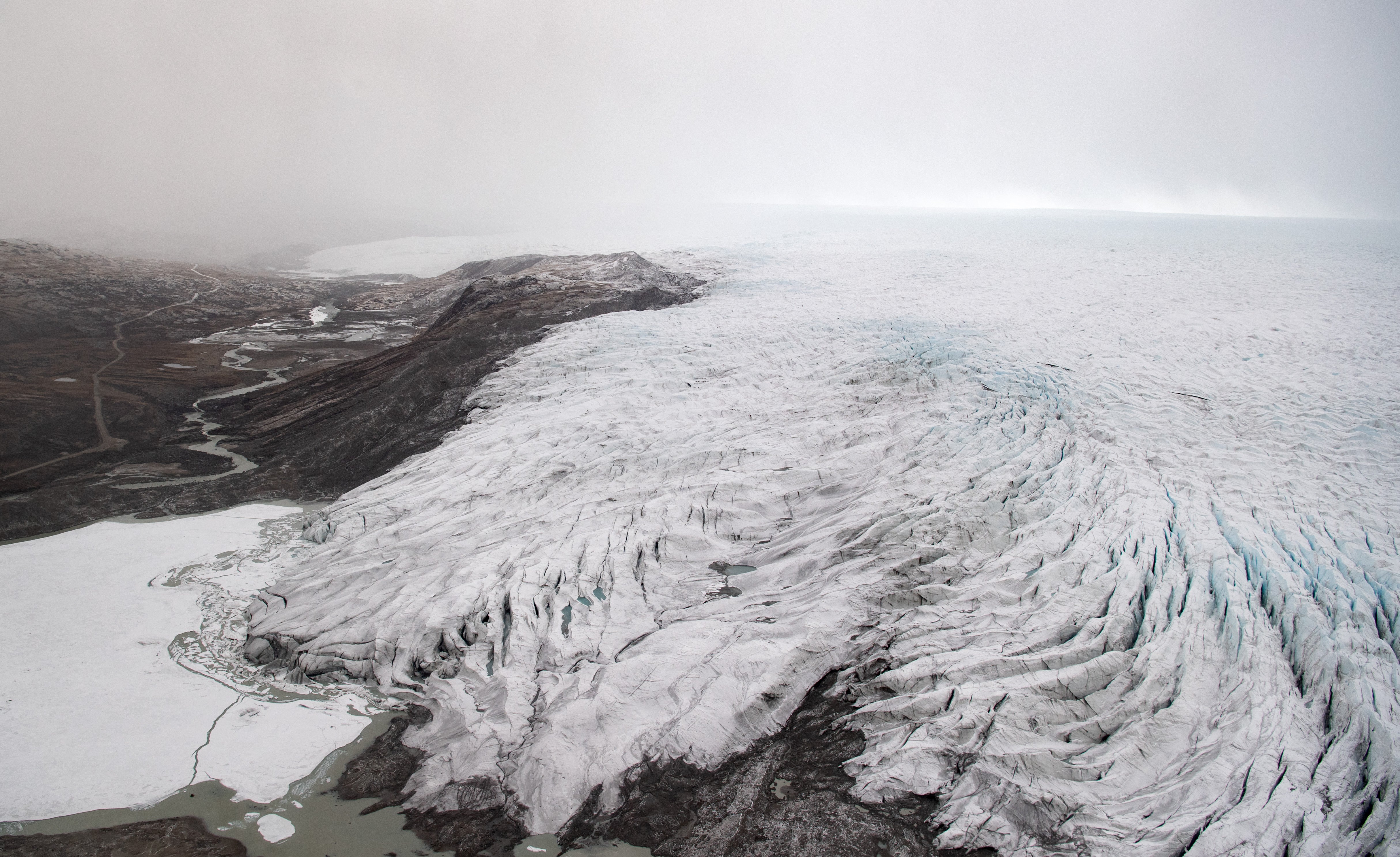 Ice recedes from a glacier in Greenland