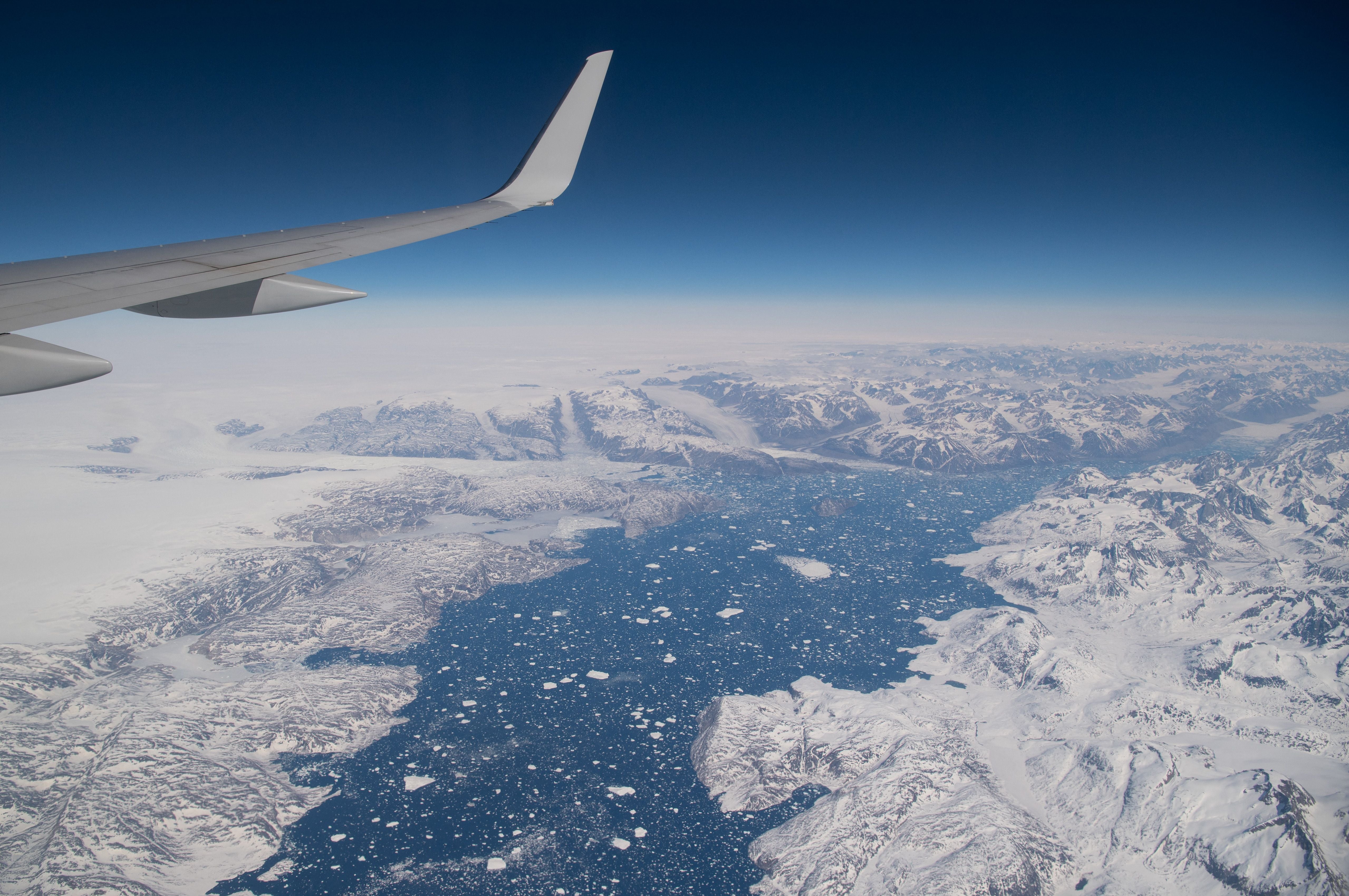 A view of eastern Greenland from the air in May 2021