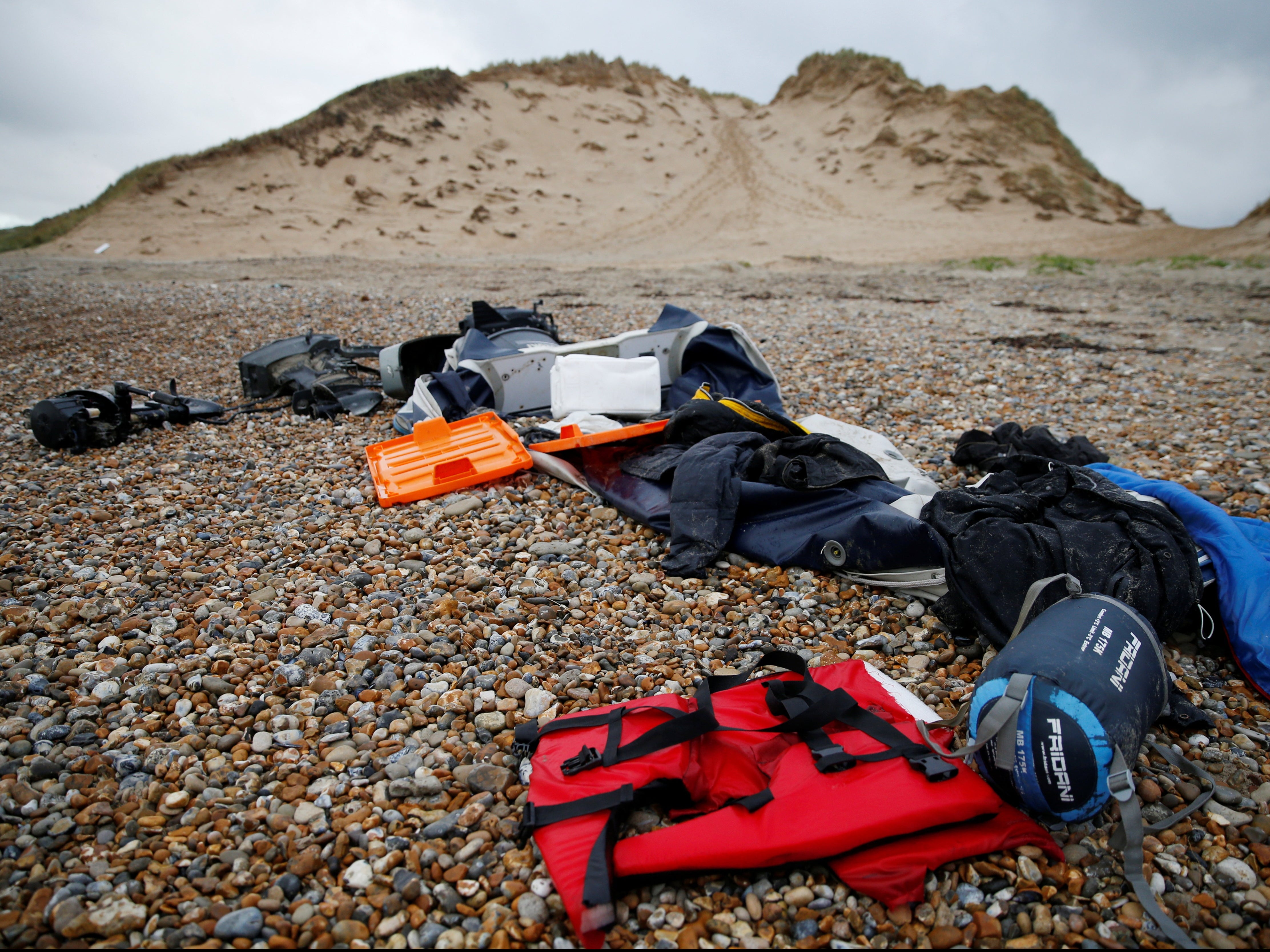 An abandoned dinghy and other equipment near Calais on Wednesday