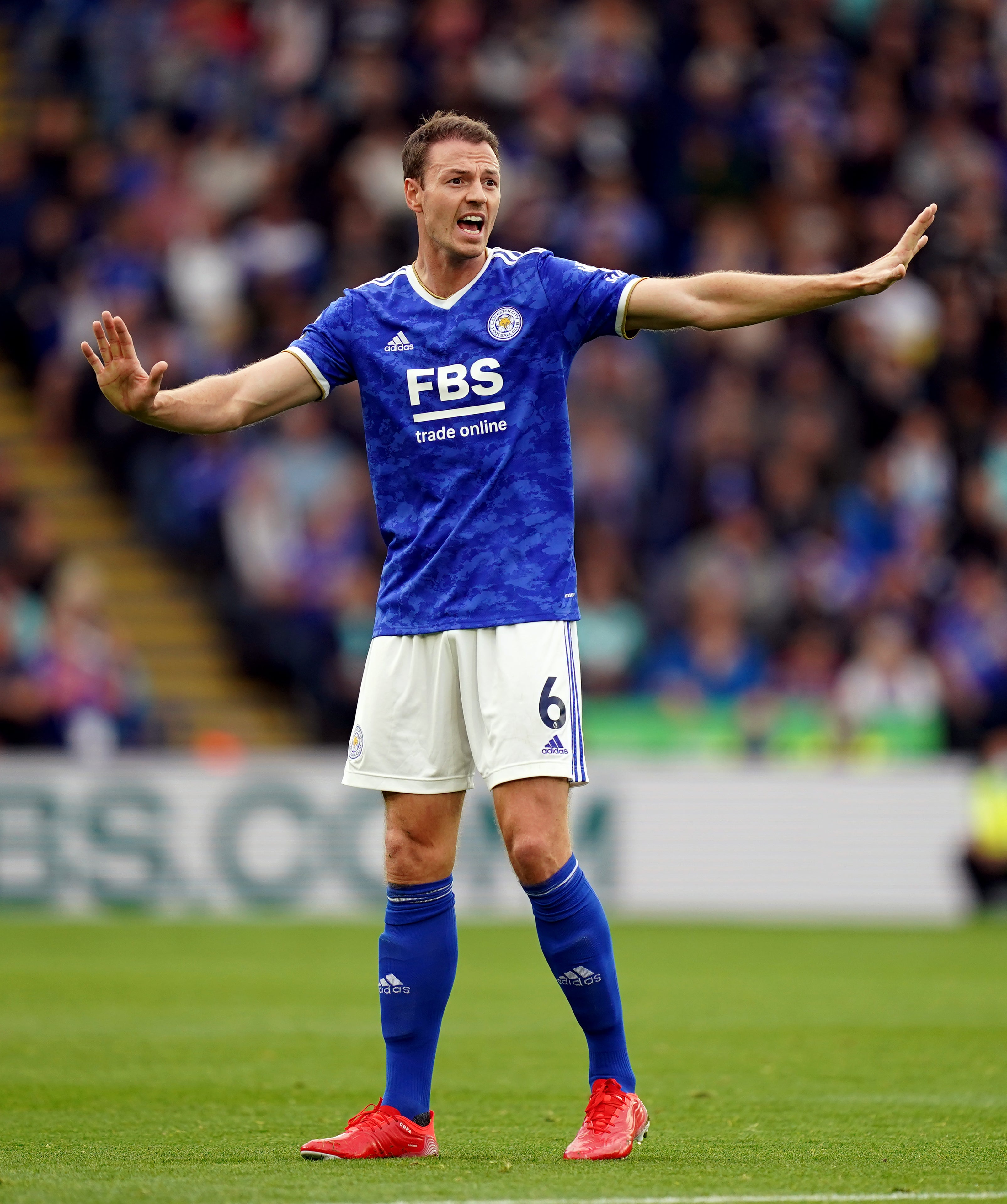Jonny Evans was injured in the warm up for Leicester (Mike Egerton/PA)