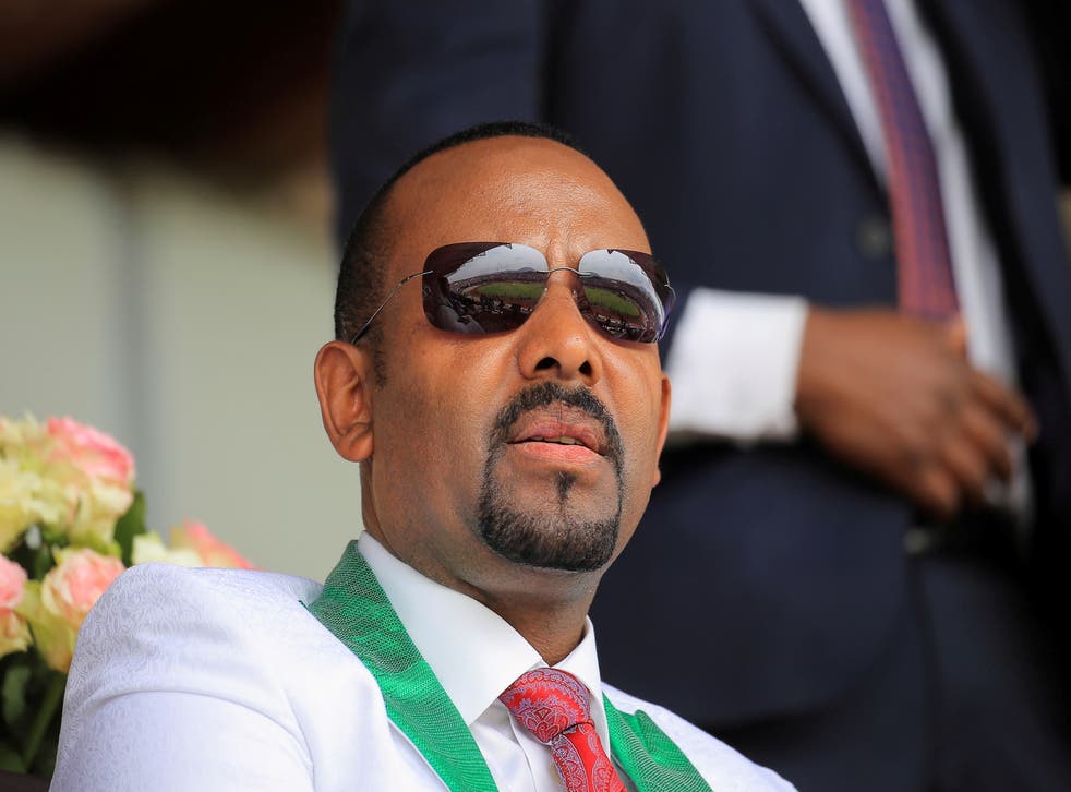 <p>File: Ethiopian Prime Minister Abiy Ahmed at a campaign event in June</p>