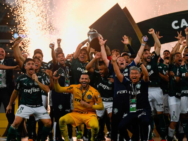 <p>Palmeiras celebrate their triumph in the most recent edition of the Copa Libertadores</p>