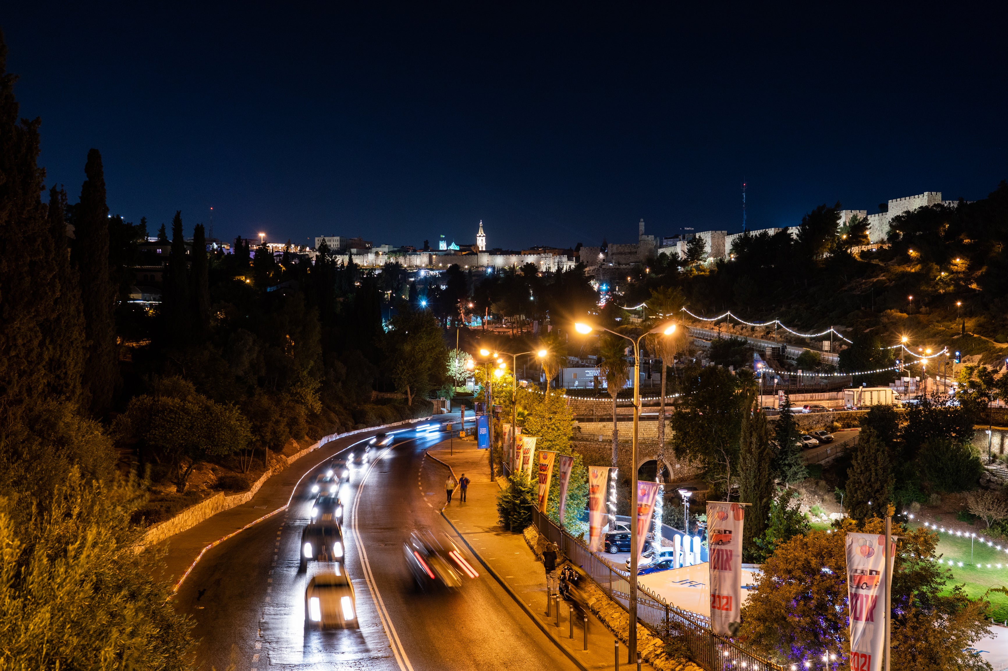 Traffic on Route 60 skirts the walls of Jerusalem’s Old City