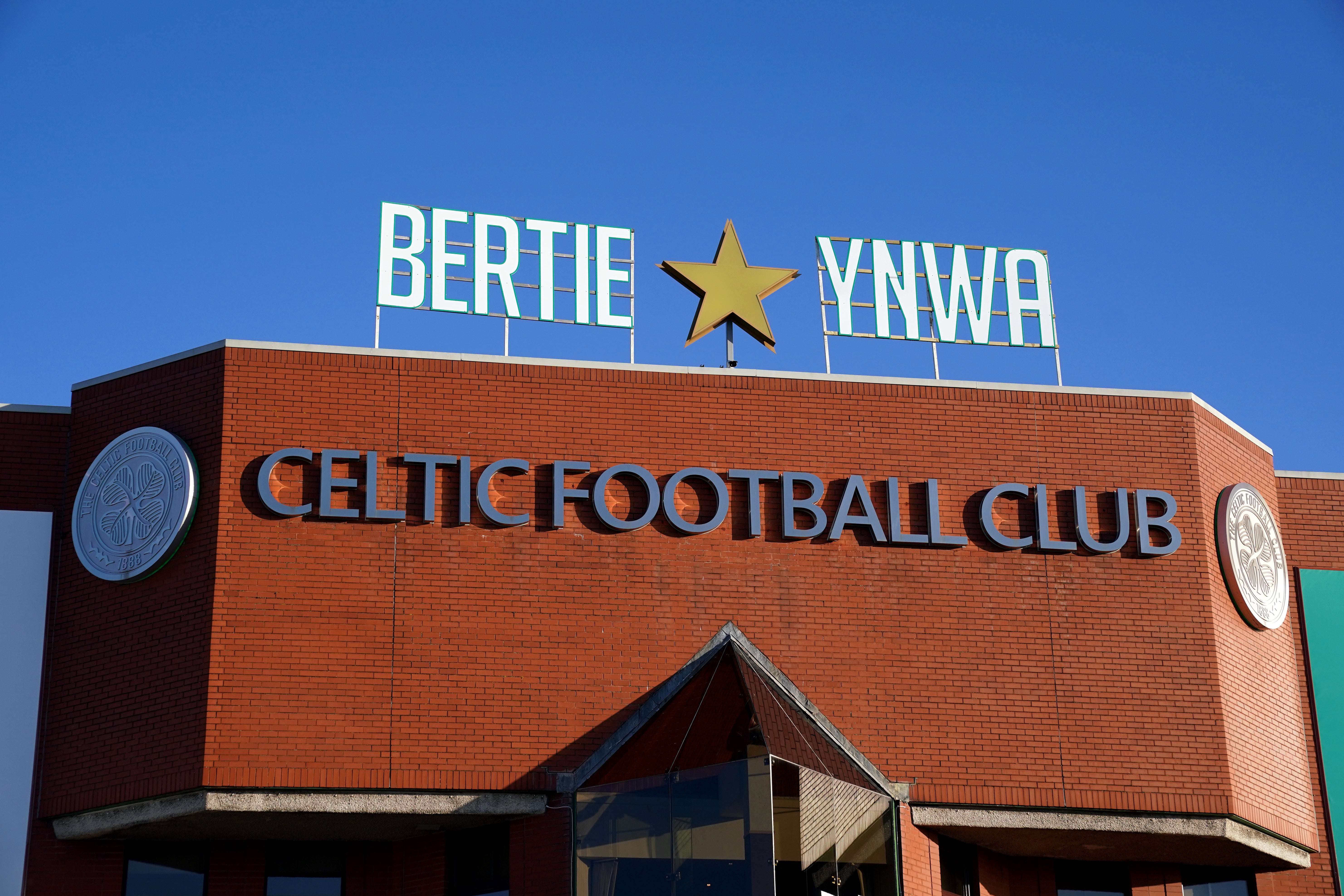 A tribute to Bertie Auld is displayed at Celtic Park (Andrew Milligan/PA)