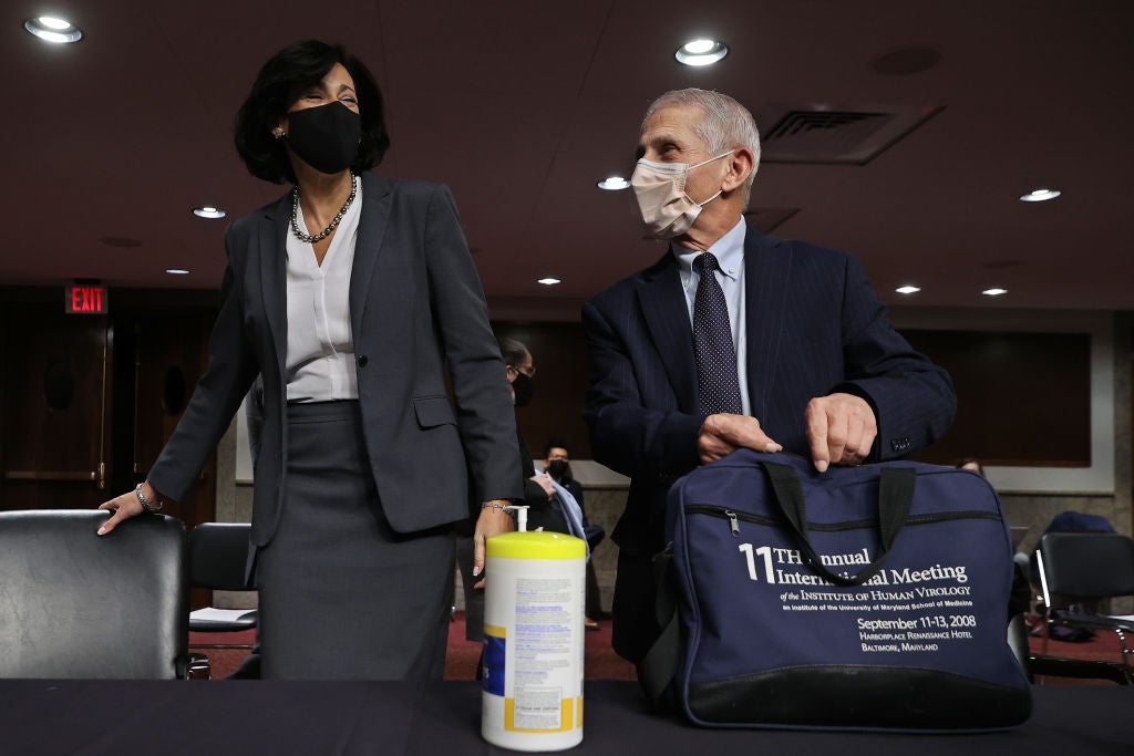 Drs Rochelle Walensky and Anthony Fauci at a Senate hearing