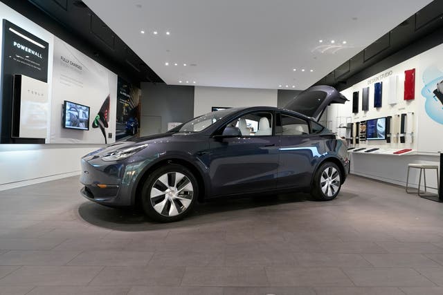 <p>A Tesla Model Y Long Range is displayed on Feb. 24, 2021, at the Tesla Gallery in Troy, Mich.  Consumer Reports says electric SUVs generally are among the least reliable vehicles on the road, but it???s not because of the batteries or electric motors that power them.  Compact and plug-in gas-electric hybrids were the most reliable category.  (AP Photo/Carlos Osorio, File)</p>
