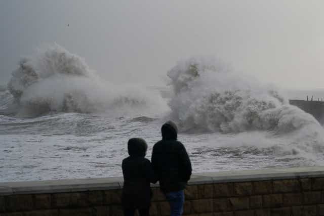<p>Huge waves hitting the UK during Storm Arwen in November</p>