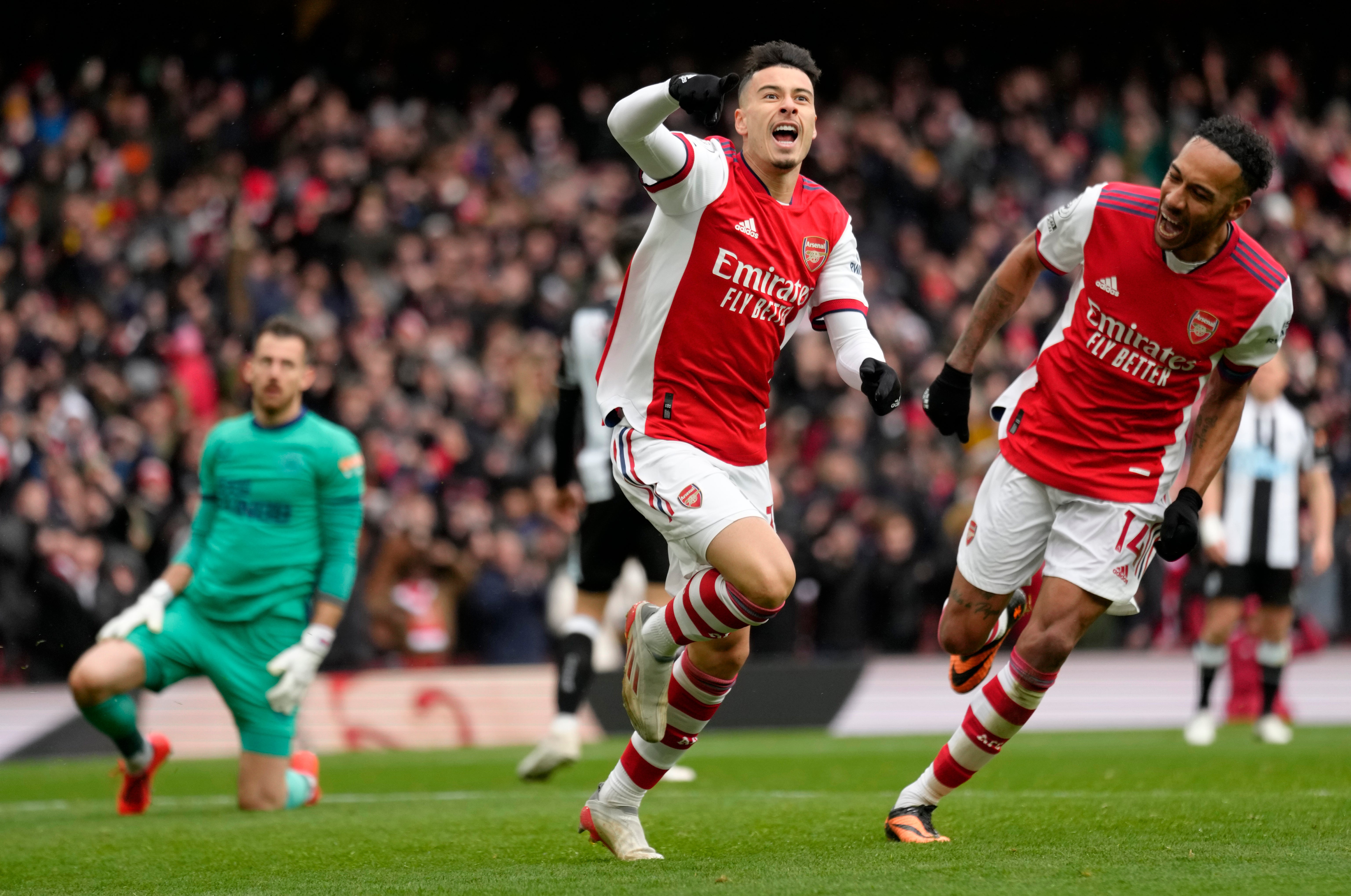 Gabriel Martinelli celebrates scoring Arsenal’s second goal