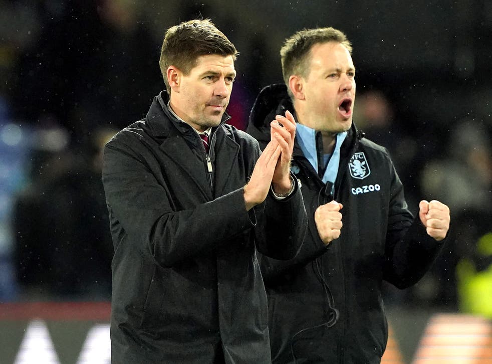 Aston Villa manager Steven Gerrard celebrates victory at Crystal Palace (Jonathan Brady/PA)
