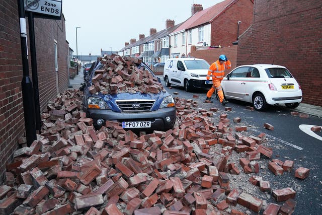 <p>Bricks fell from a property on Gloucester Avenue in Sunderland, damaging a car below</p>