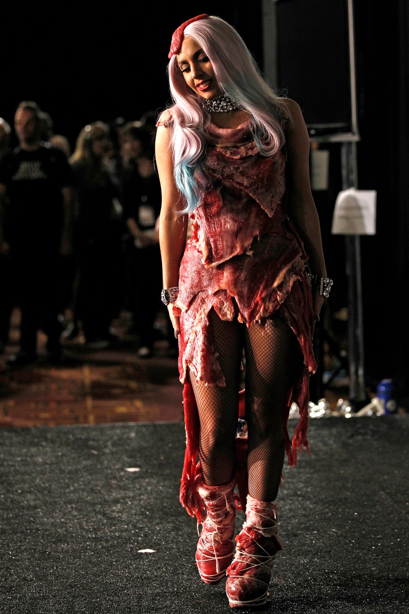 In her famous meat dress, at the MTV awards in 2010