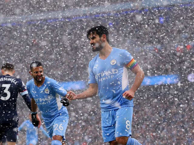 <p>Ilkay Gundogan captained Man City and scored their first goal </p>