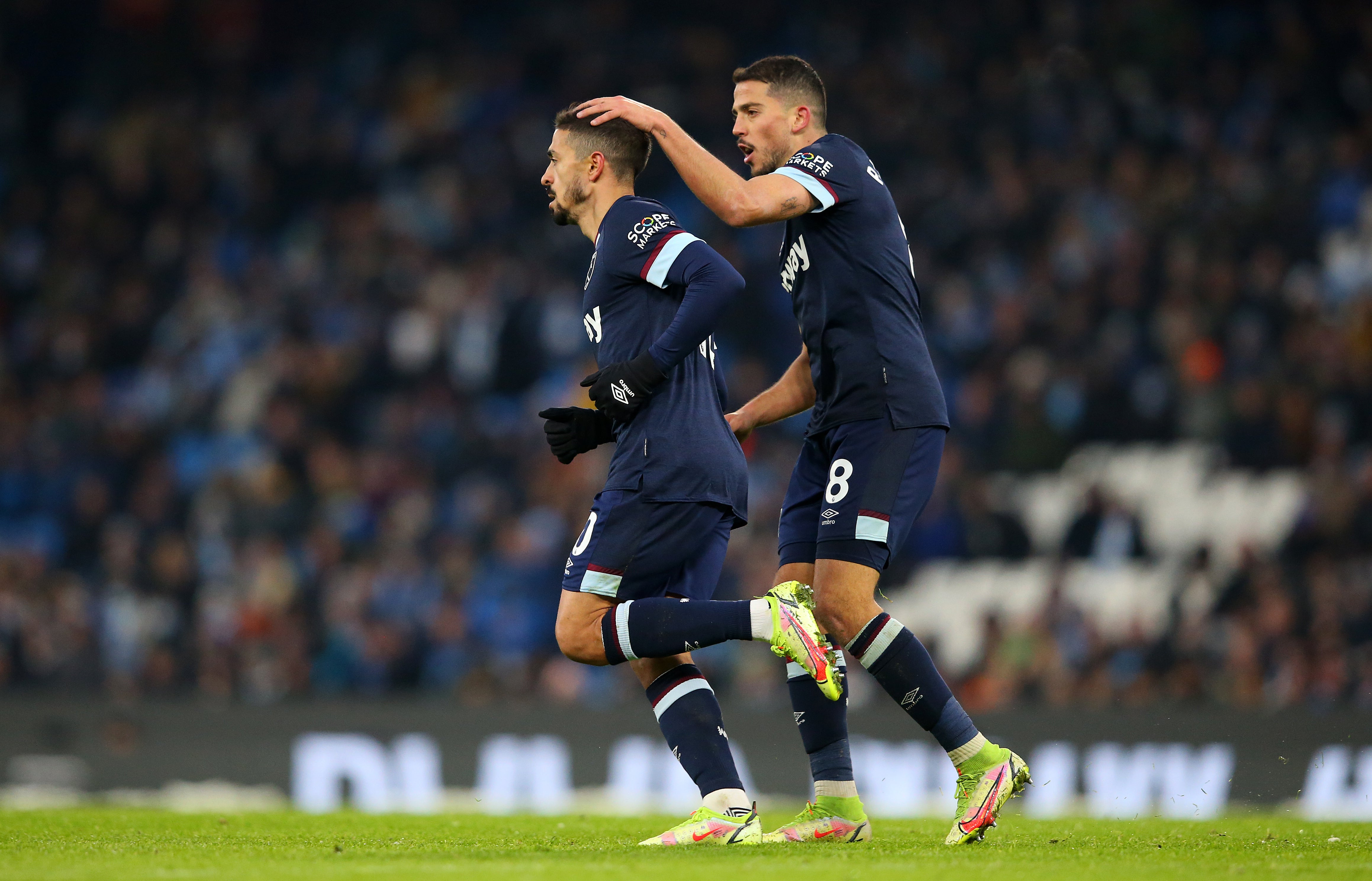 Manuel Lanzini (left) scored a stunning goal late on for West Ham