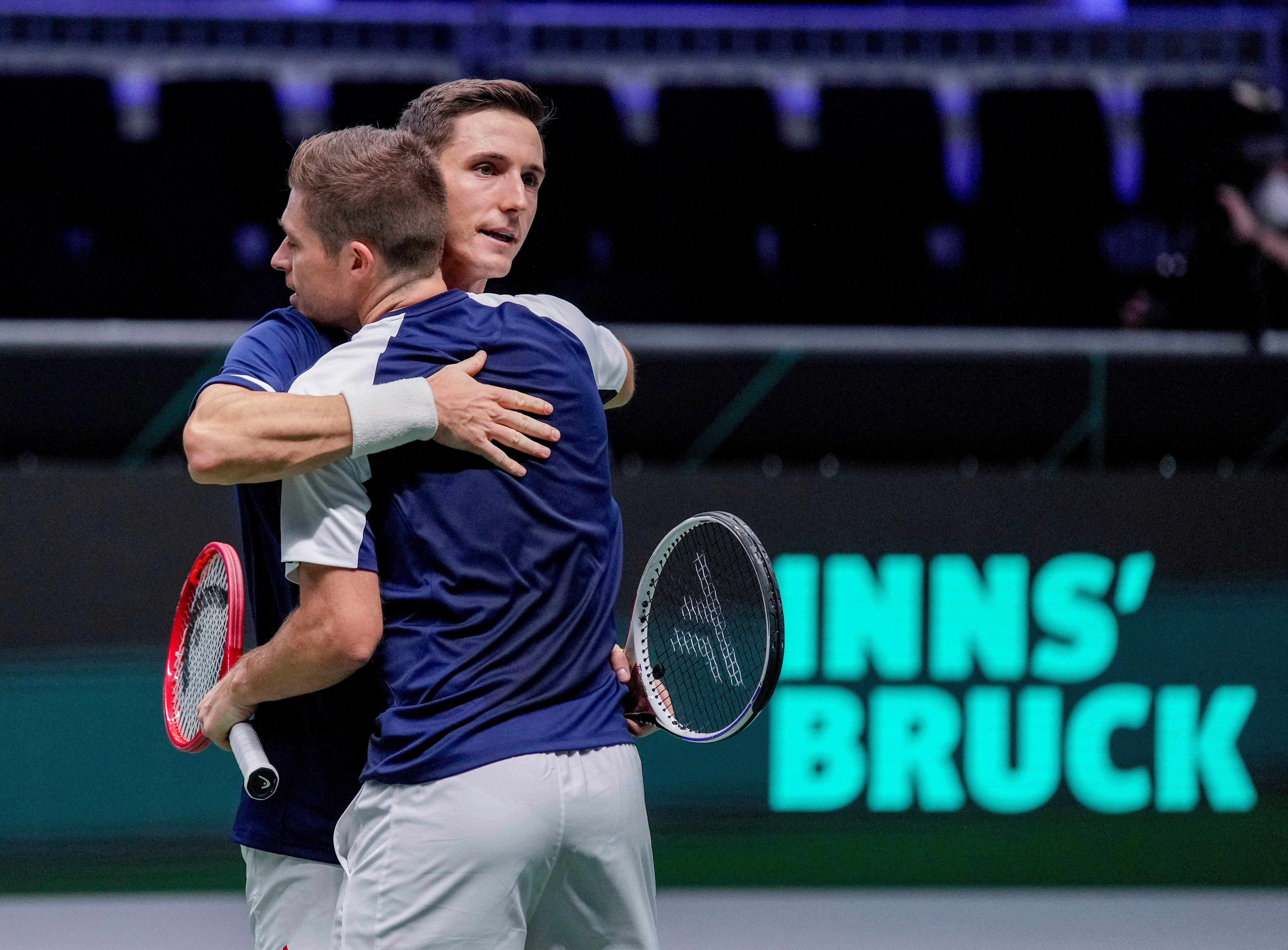 Joe Salisbury (right) and Neal Skupski helped Great Britain to defeat the Czech Republic and reach the quarter-finals of the Davis Cup in Innsbruck (Michael Probst/AP)