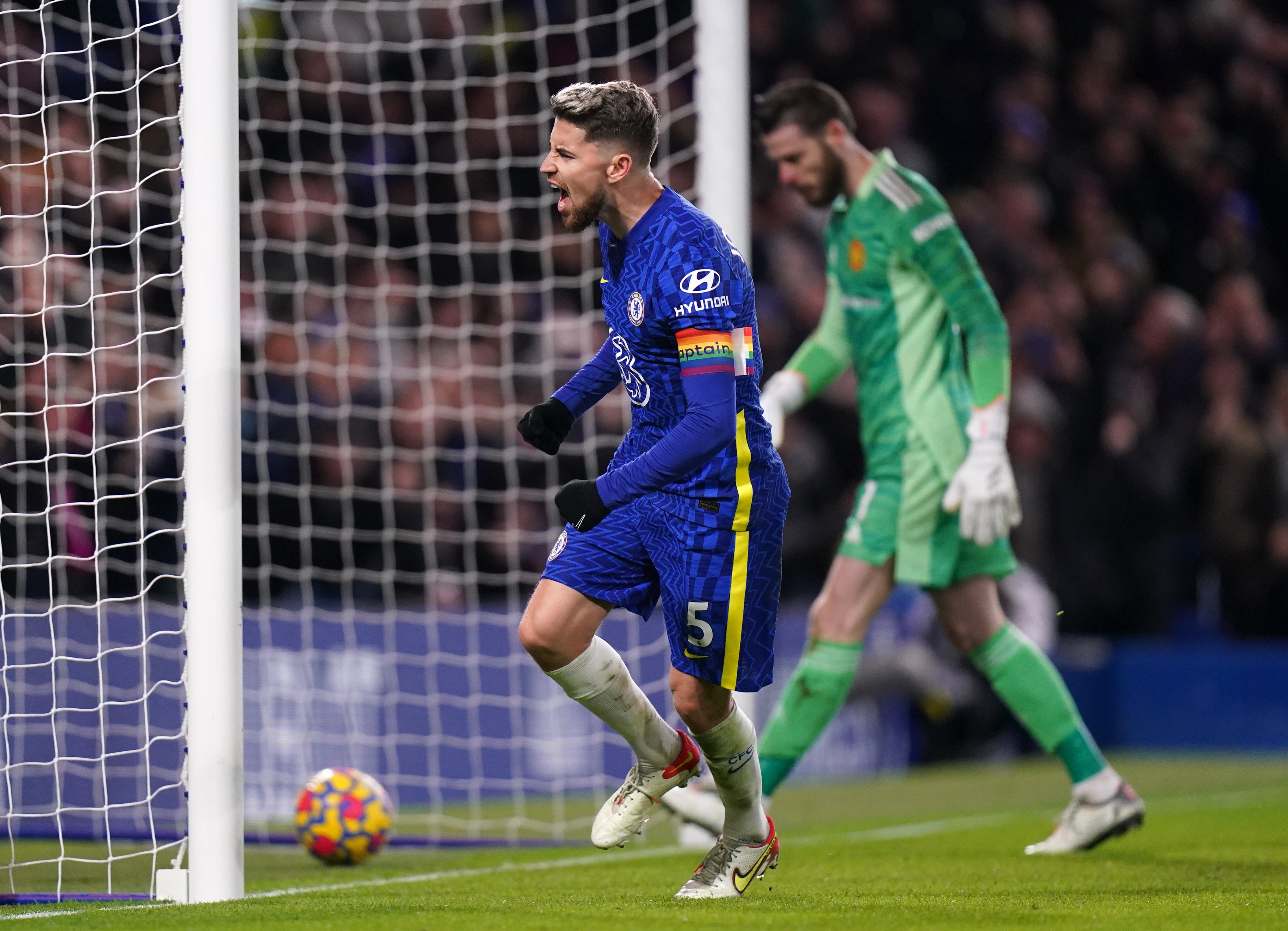 Jorginho made up for a defensive blunder to slot home a penalty as Chelsea recovered to draw 1-1 with Manchester United at Stamford Bridge (Adam Davy/PA)