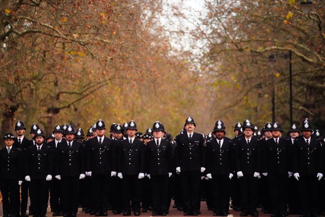 Police officers from the Metropolitan Police during a memorial to remember and celebrate the life of Sergeant Matt Ratana (Victoria Jones/PA)