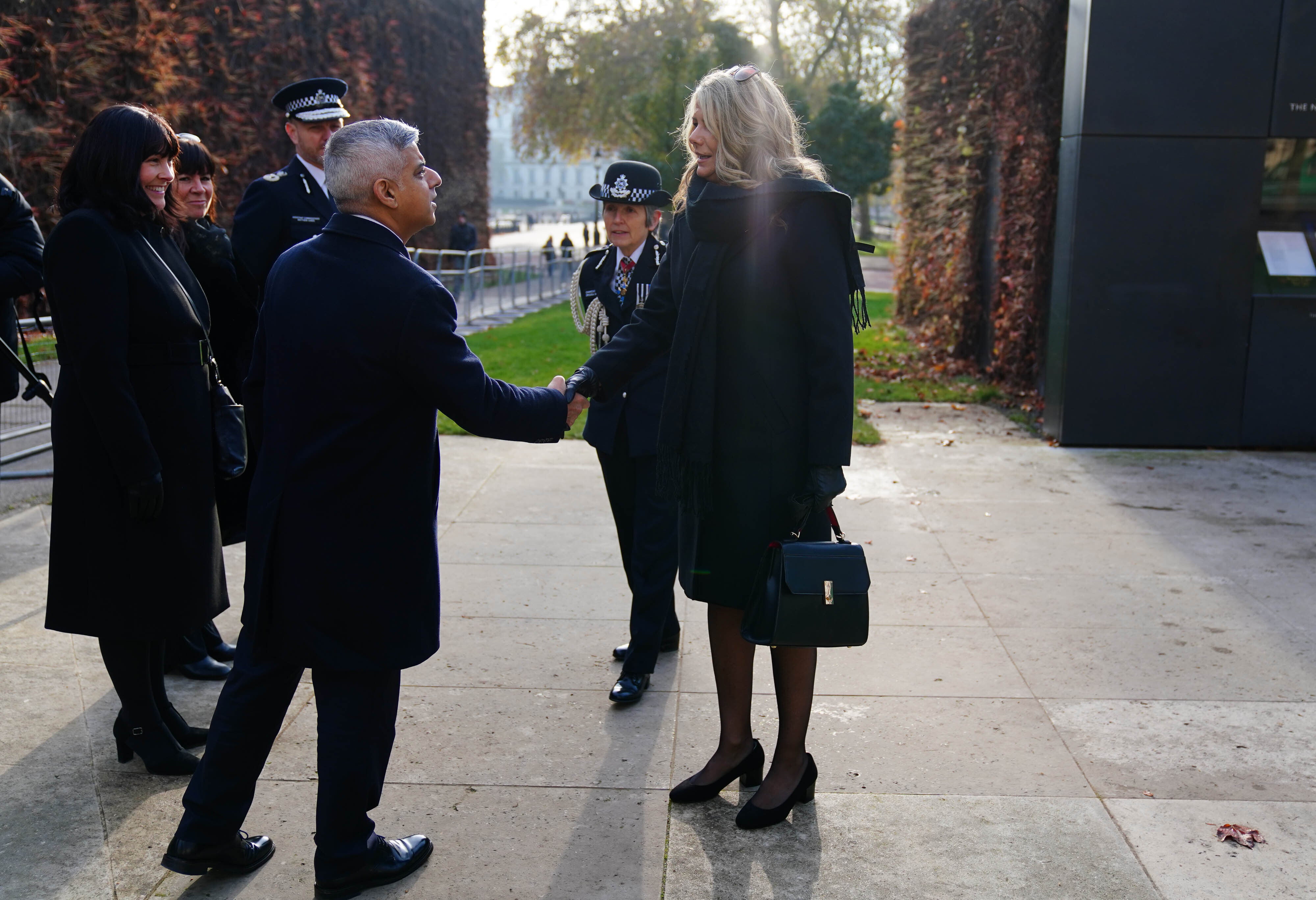 Mayor of London Sadiq Khan meets Sgt Ratana’s partner Su Bushby (Victoria Jones/PA)