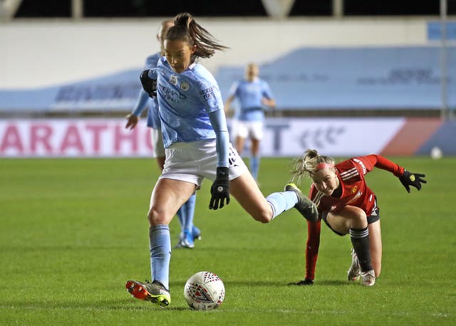 Manchester City’s Caroline Weir is nominated for the 2021 Puskas for her goal against Manchester United in February (Tim Goode/PA)