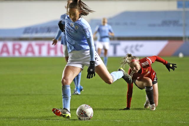 Manchester City’s Caroline Weir is nominated for the 2021 Puskas for her goal against Manchester United in February (Tim Goode/PA)