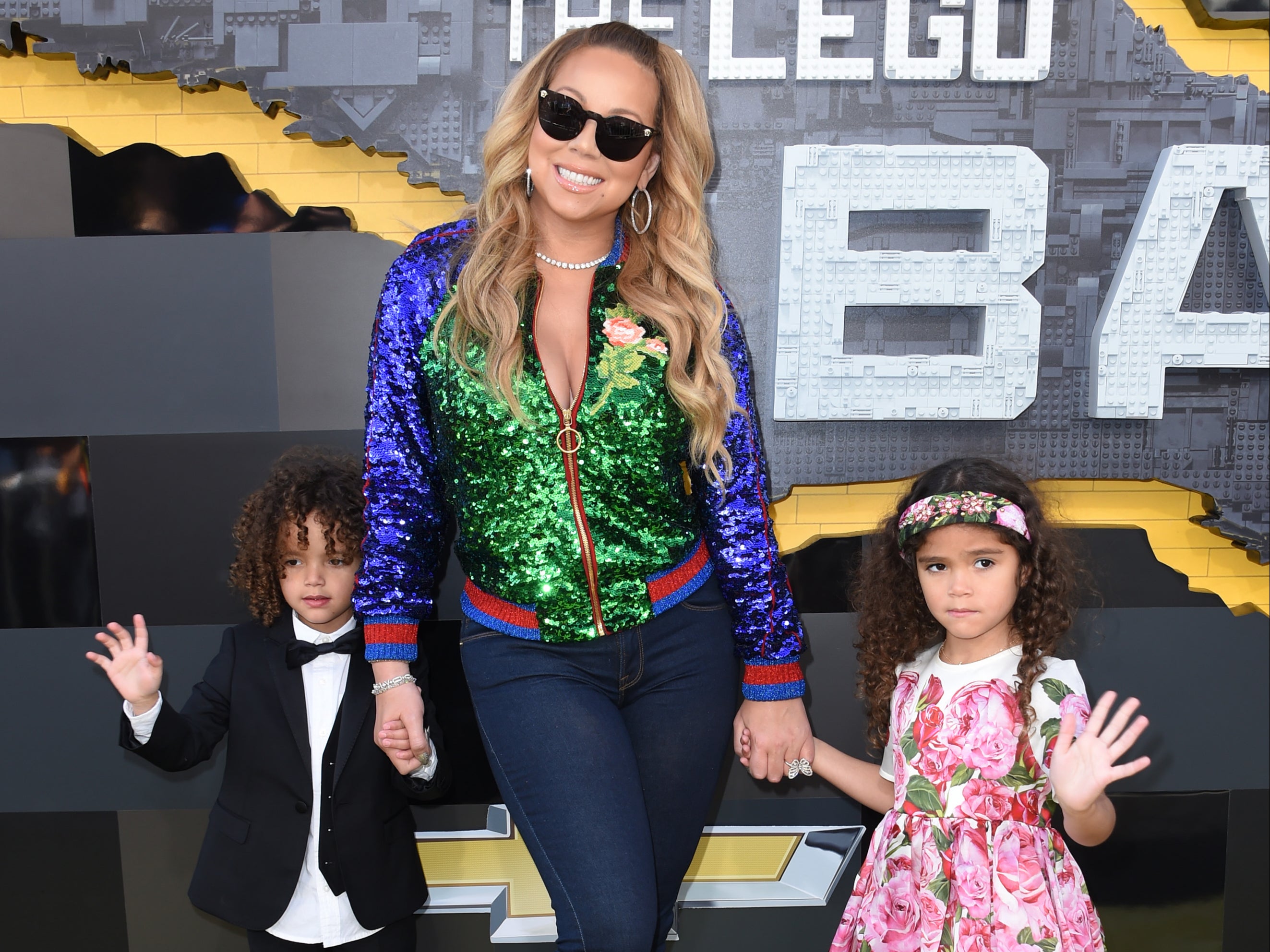 Mariah Carey with her children Morrocan (L) and Monroe (R)