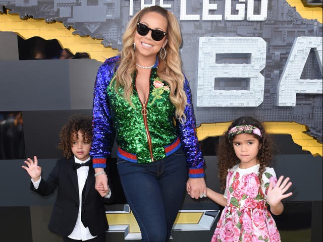 <p>Mariah Carey with her children Morrocan (L) and Monroe (R)</p>